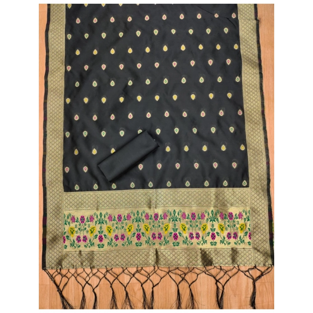 Spherevant Women's Banarasi Silk Printed Unstitched Salwar Suit Material With Dupatta (Black, 3Mtrs) - Image 4