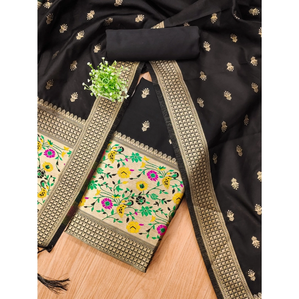 Spherevant Women's Banarasi Silk Printed Unstitched Salwar Suit Material With Dupatta (Black, 3Mtrs) - Image 2