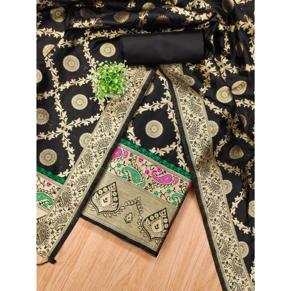 Spherevant Women's Banarasi Silk Printed Unstitched Salwar Suit Material With Dupatta (Black, 3Mtrs) - Image 2