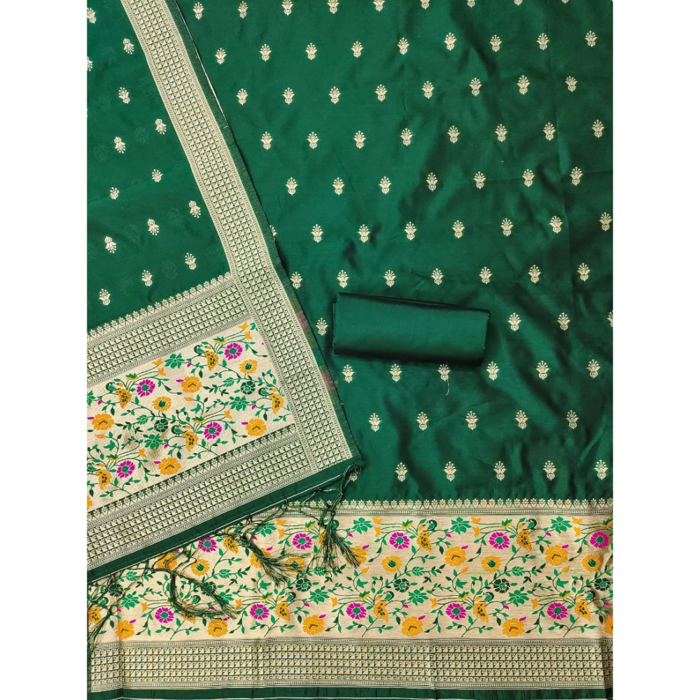 Spherevant Women's Banarasi Silk Printed Unstitched Salwar Suit Material With Dupatta (Bottle Green, 3Mtrs) - Image 3