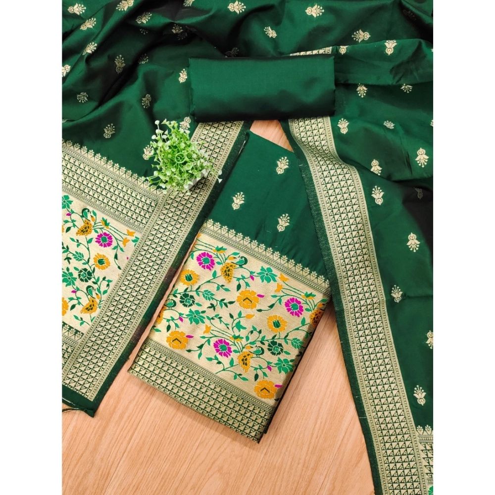 Spherevant Women's Banarasi Silk Printed Unstitched Salwar Suit Material With Dupatta (Bottle Green, 3Mtrs) - Image 2