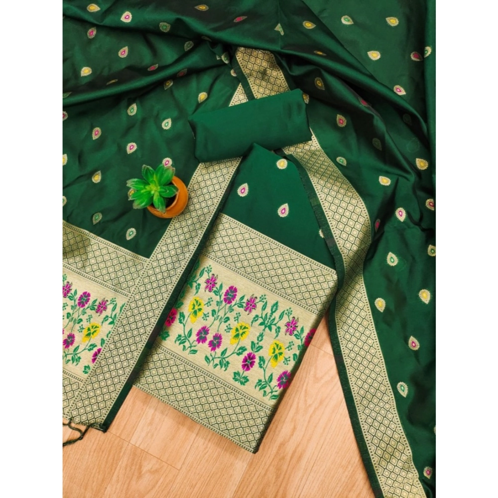 Spherevant Women's Banarasi Silk Printed Unstitched Salwar Suit Material With Dupatta (Bottle Green, 3Mtrs) - Image 2