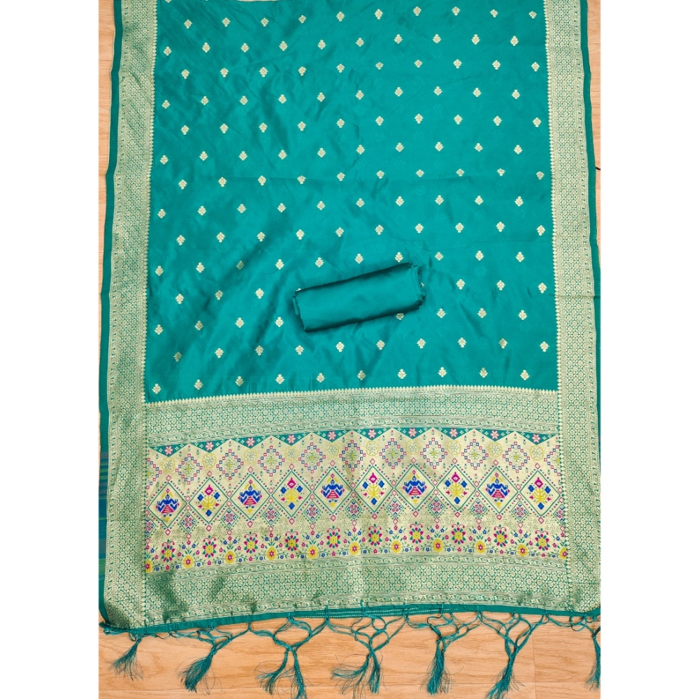 Spherevant Women's Banarasi Silk Printed Unstitched Salwar Suit Material With Dupatta (Rama, 3Mtrs) - Image 4