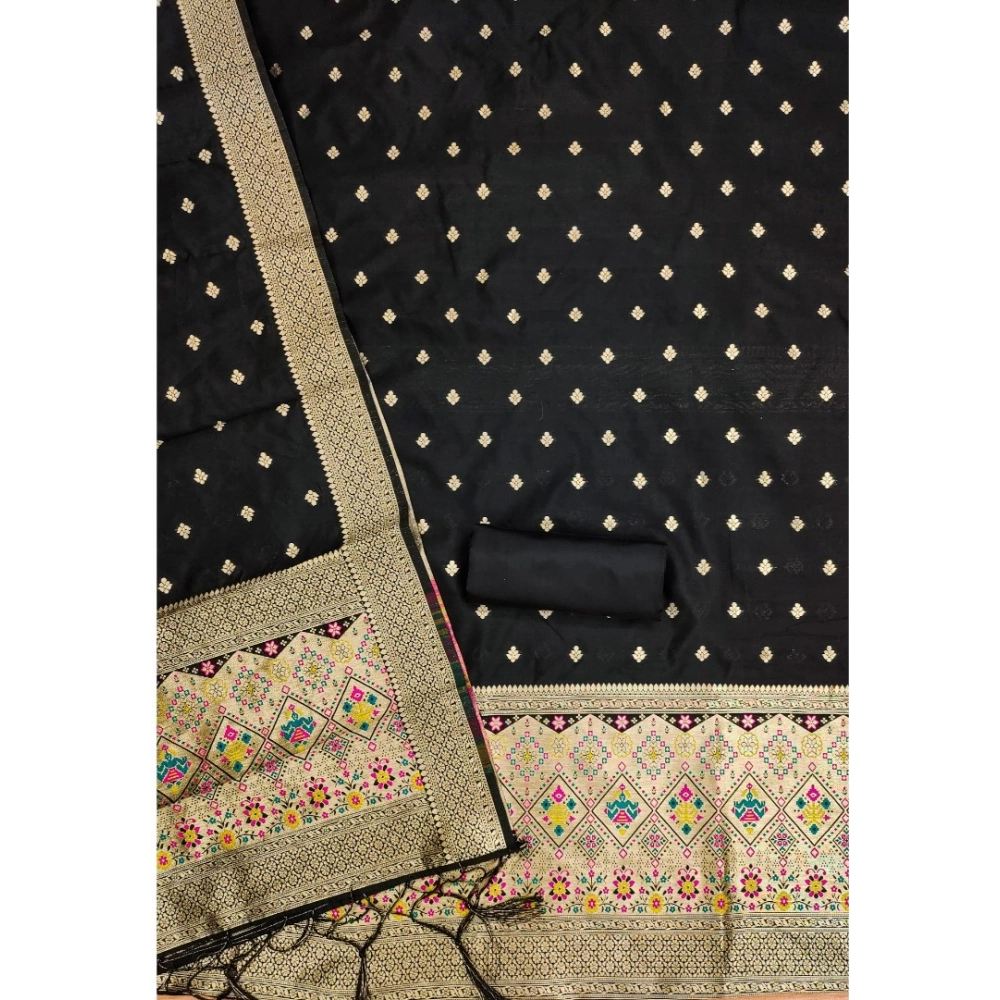Spherevant Women's Banarasi Silk Printed Unstitched Salwar Suit Material With Dupatta (Black, 3Mtrs) - Image 3