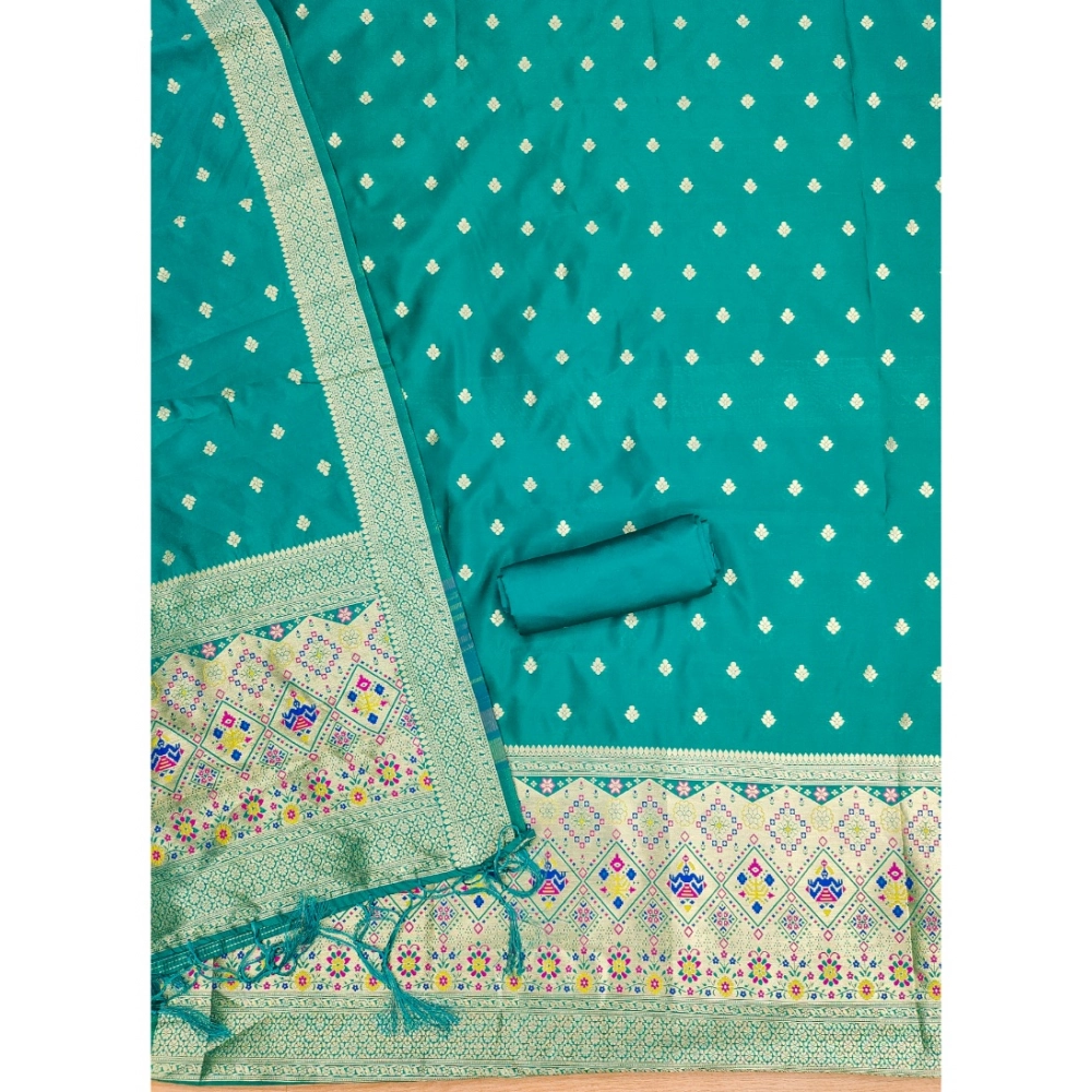 Spherevant Women's Banarasi Silk Printed Unstitched Salwar Suit Material With Dupatta (Rama, 3Mtrs) - Image 3