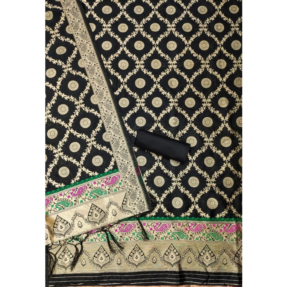 Spherevant Women's Banarasi Silk Printed Unstitched Salwar Suit Material With Dupatta (Black, 3Mtrs) - Image 3