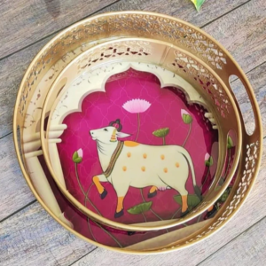 Spherevant Gold Metal Serving Tray For Home Decor Pack Of 3