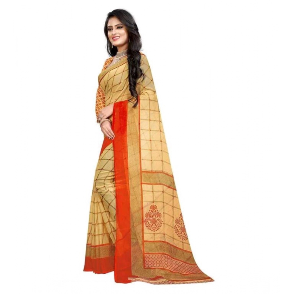 Spherevant Women's Georgette Printed Saree With Unstitched Blouse 5.5Mtr (Orange)