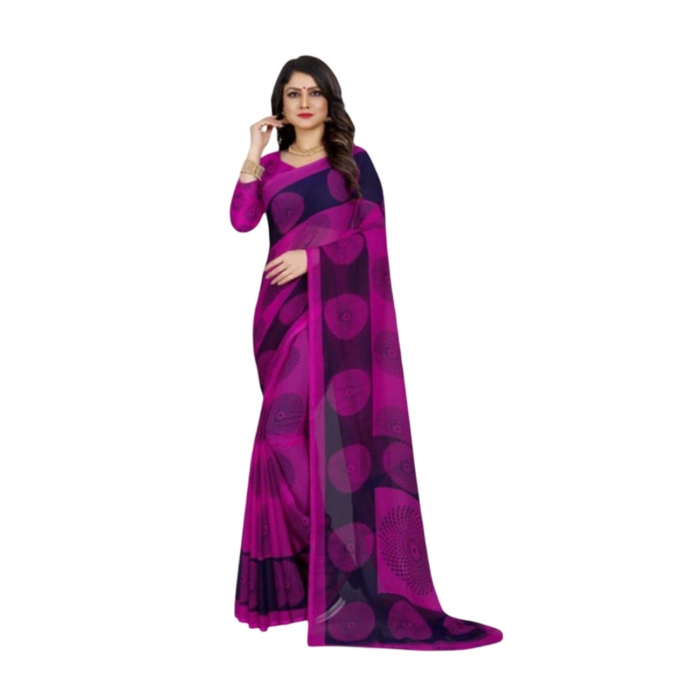 Spherevant Women's Georgette Printed Saree With Unstitched Blouse 5.5Mtr (Purple)