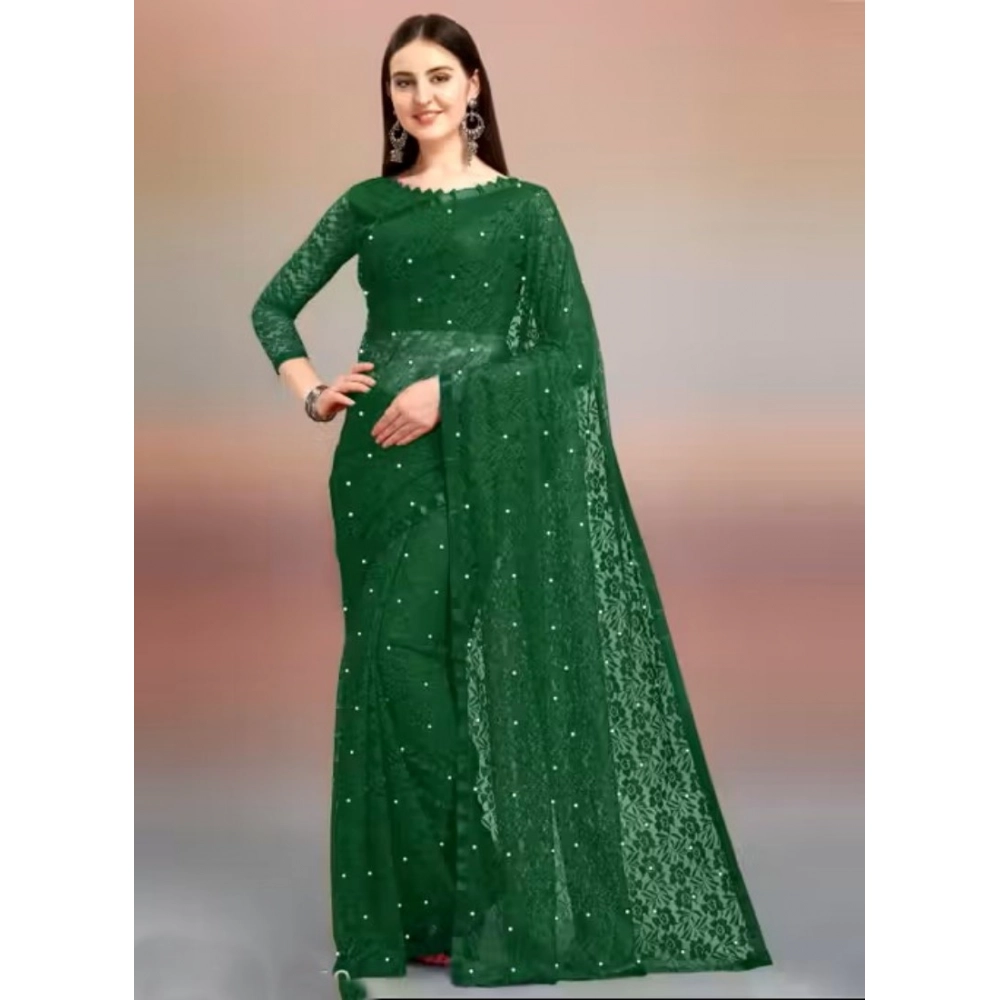 Spherevant Women's Net Self Design Saree With Unstitched Blouse 5.5Mtr (Green)