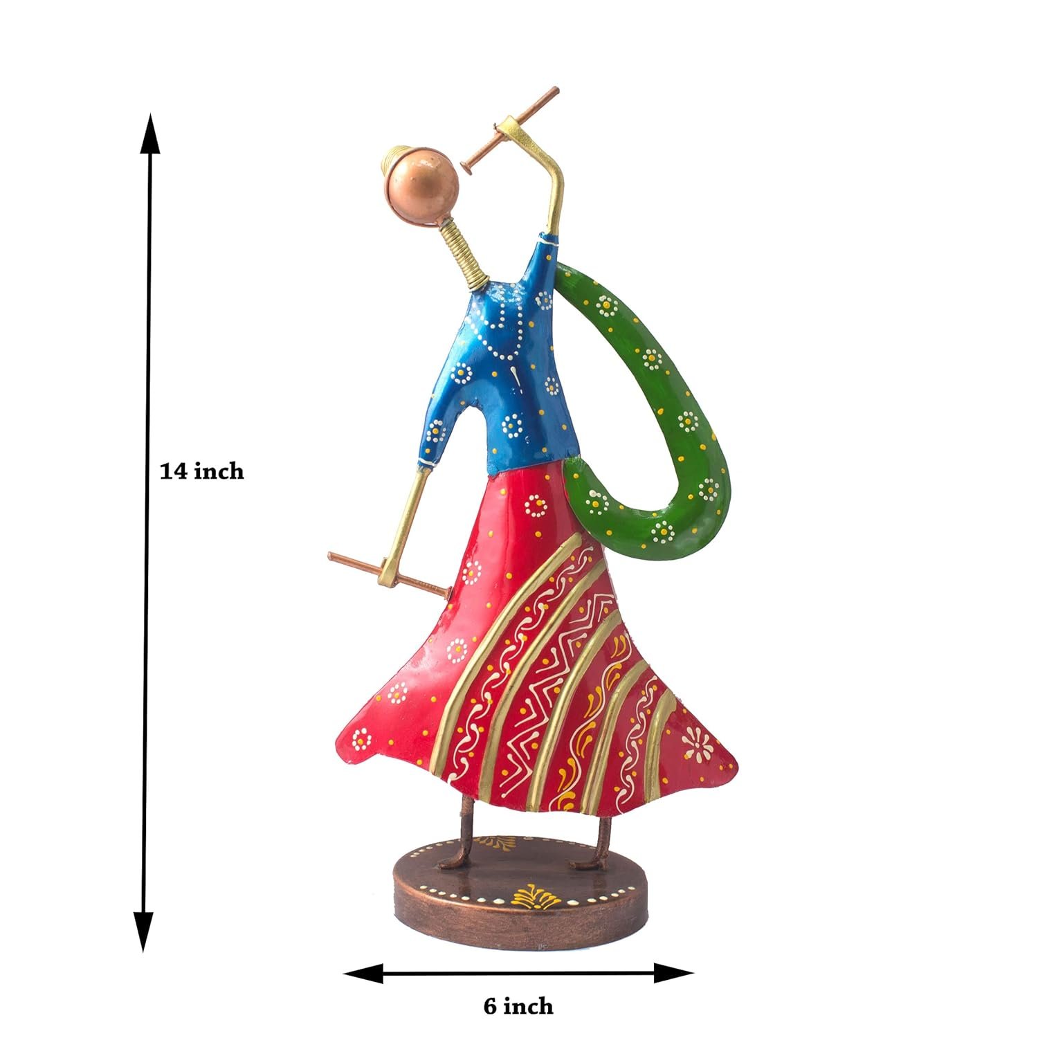 Home Decor Gujarati Dancing Couple Set of 2 Colourful Dandia Dancers Iron Figurine Statue for Home, Living Room, Gifts (14 inch) - Image 3