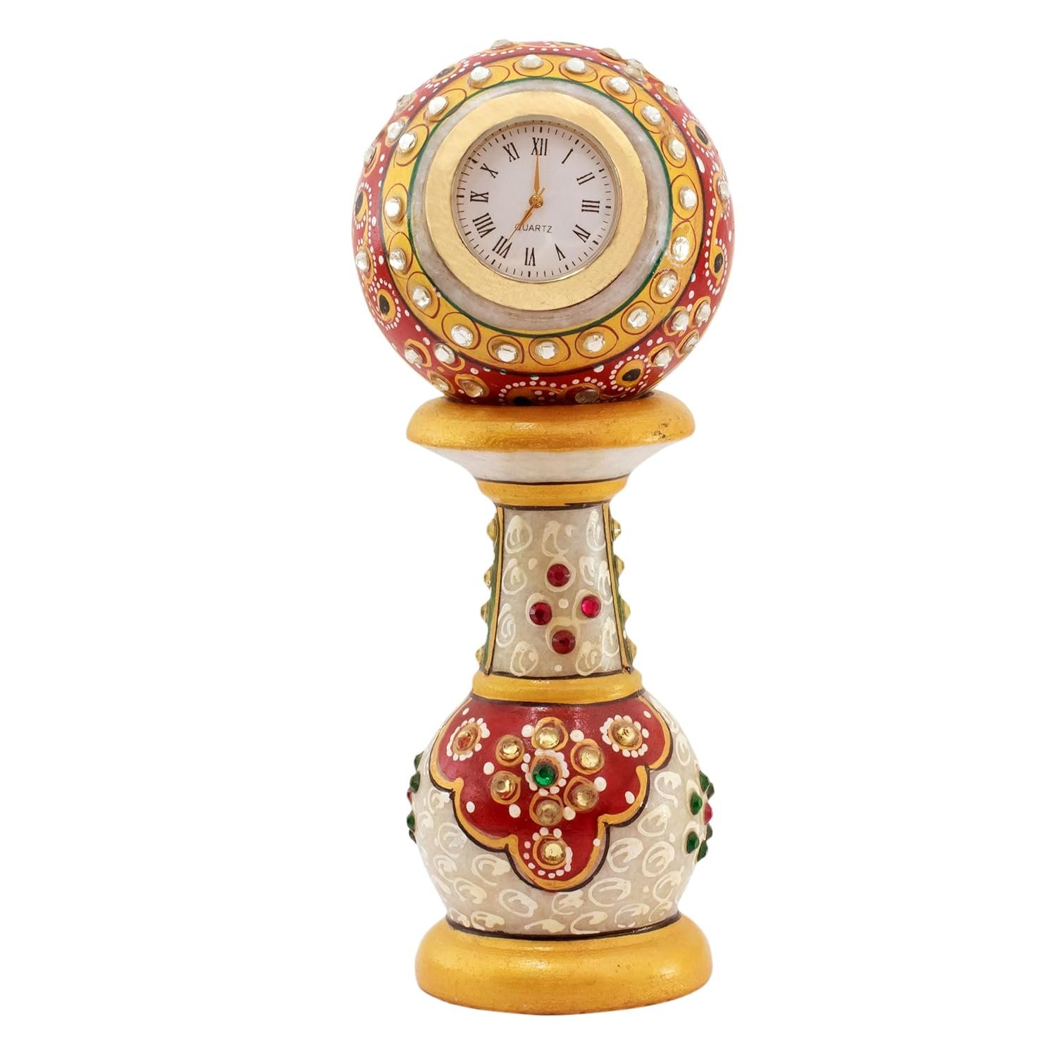 Table Clock Decorative Showpiece Rajasthani Fine Meenakari Work Marble Clock Home Decor for Study Table, Work Desk, Living Room, (6 inch) (Desk Clock) - Image 2
