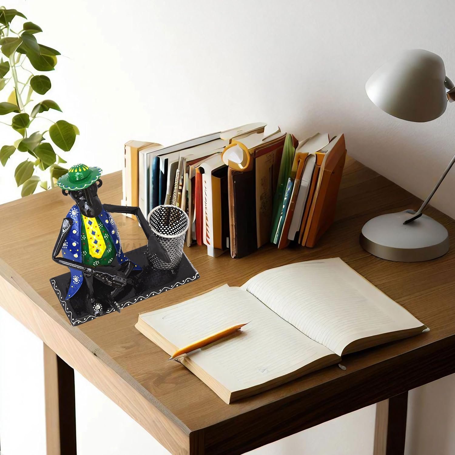 Desk Pen Stand Decorative Showpiece Iron Stationery Holder Paint brush Pen Pencil Stand for Desk Study Table Office Work Organizer Home Decor (Blue) - Image 2