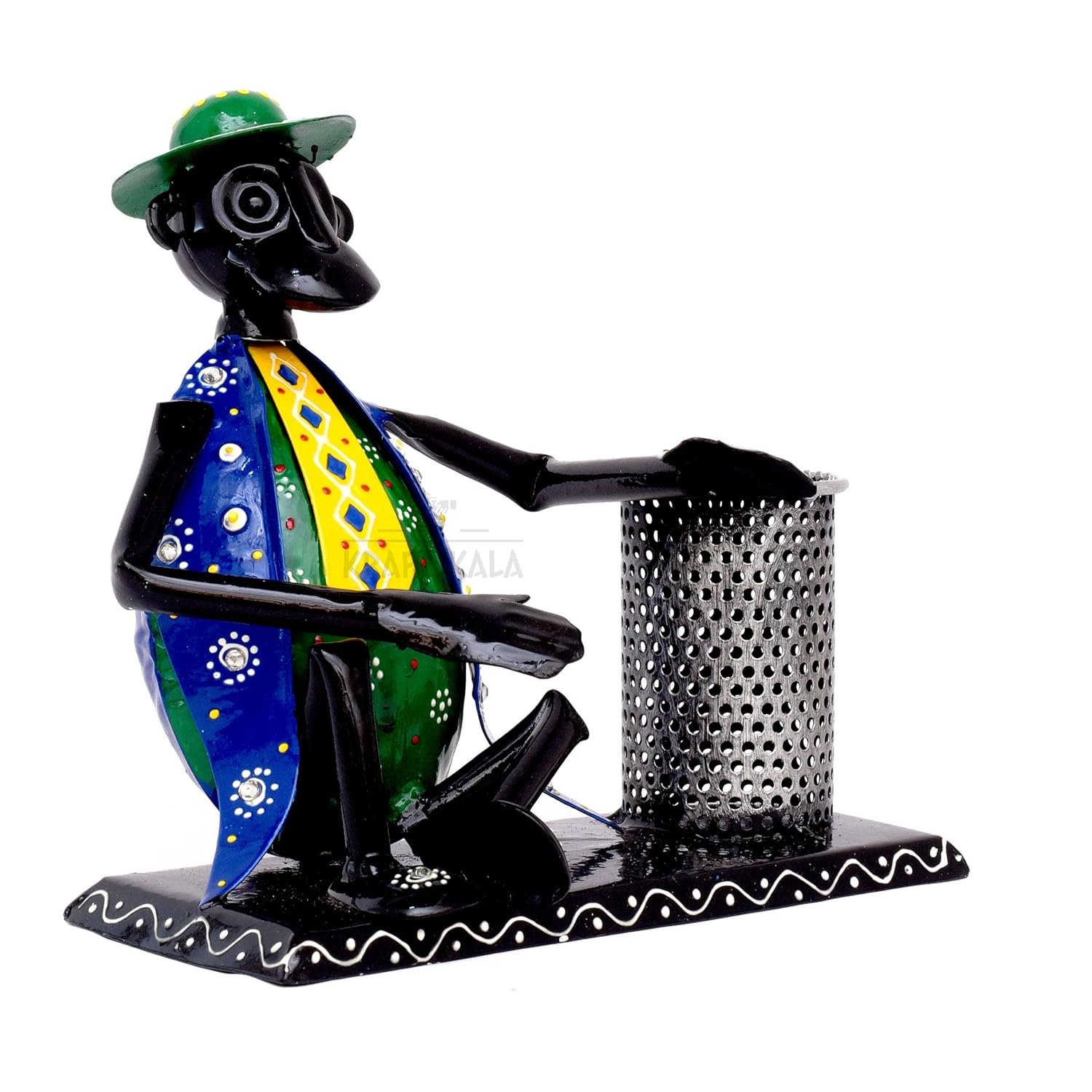 Desk Pen Stand Decorative Showpiece Iron Stationery Holder Paint brush Pen Pencil Stand for Desk Study Table Office Work Organizer Home Decor (Blue) - Image 6