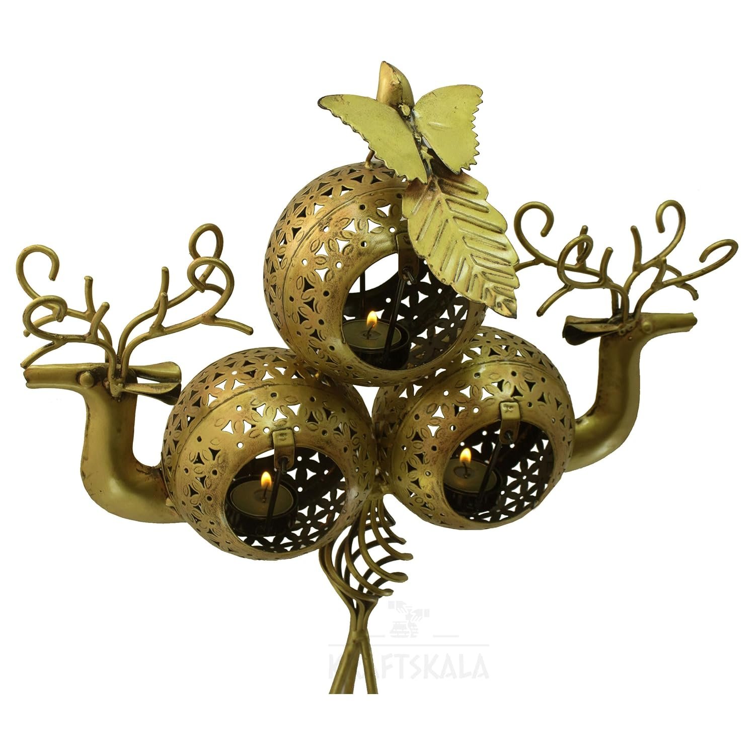 Tea Light Candle Holders (Pack of 2) Antique Deer Statue Home Decoration Tabletop Showpieces with 6 Hanging Tea Light Slots for Living Room Decor, Home Entrance, Dinner Table (Bronze) - Image 5