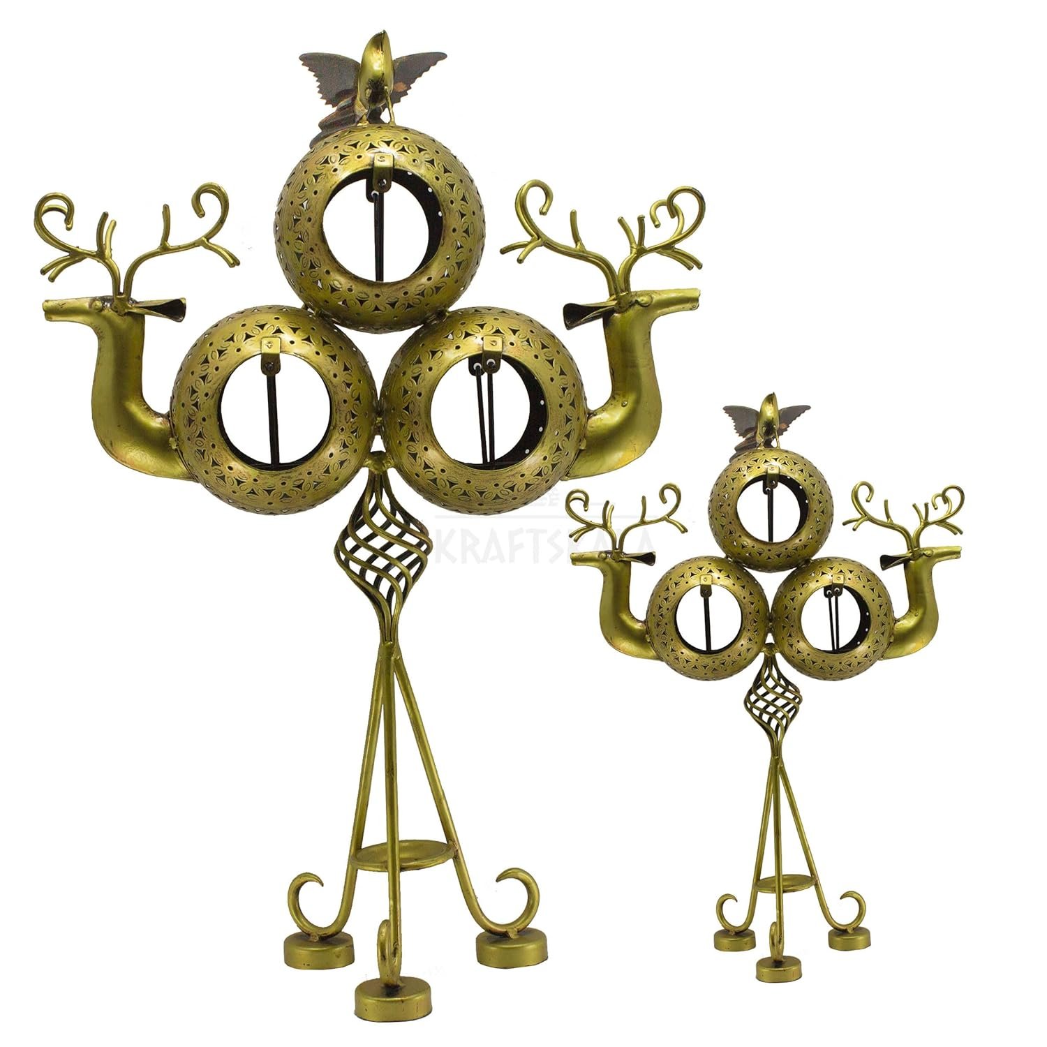 Tea Light Candle Holders (Pack of 2) Antique Deer Statue Home Decoration Tabletop Showpieces with 6 Hanging Tea Light Slots for Living Room Decor, Home Entrance, Dinner Table (Bronze) - Image 2