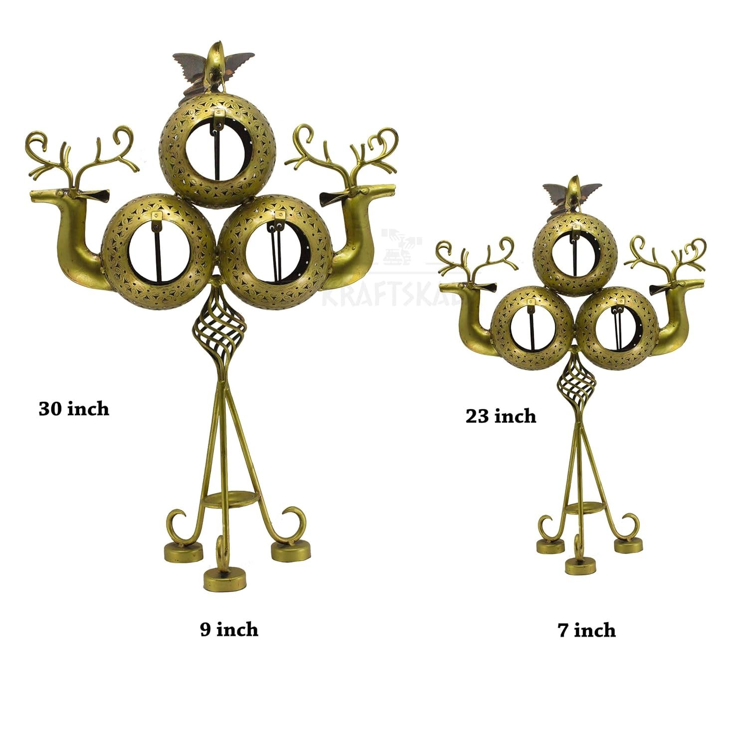Tea Light Candle Holders (Pack of 2) Antique Deer Statue Home Decoration Tabletop Showpieces with 6 Hanging Tea Light Slots for Living Room Decor, Home Entrance, Dinner Table (Bronze) - Image 3