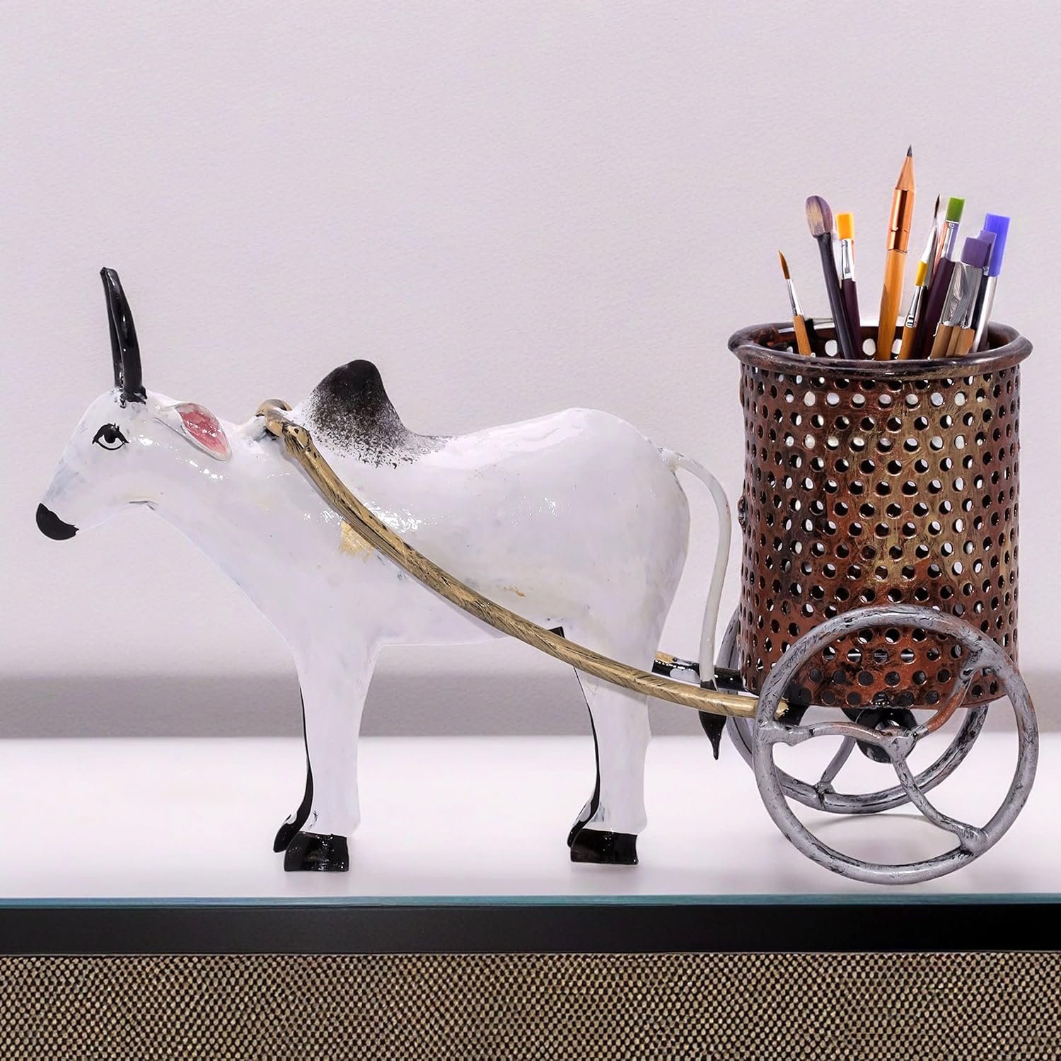 Desk Pen Stand Stationery Holder Paint Brush Office Supplies Pencil Case for Desk Study Table Office Work Organizer Home Decor (Bullock Cart)