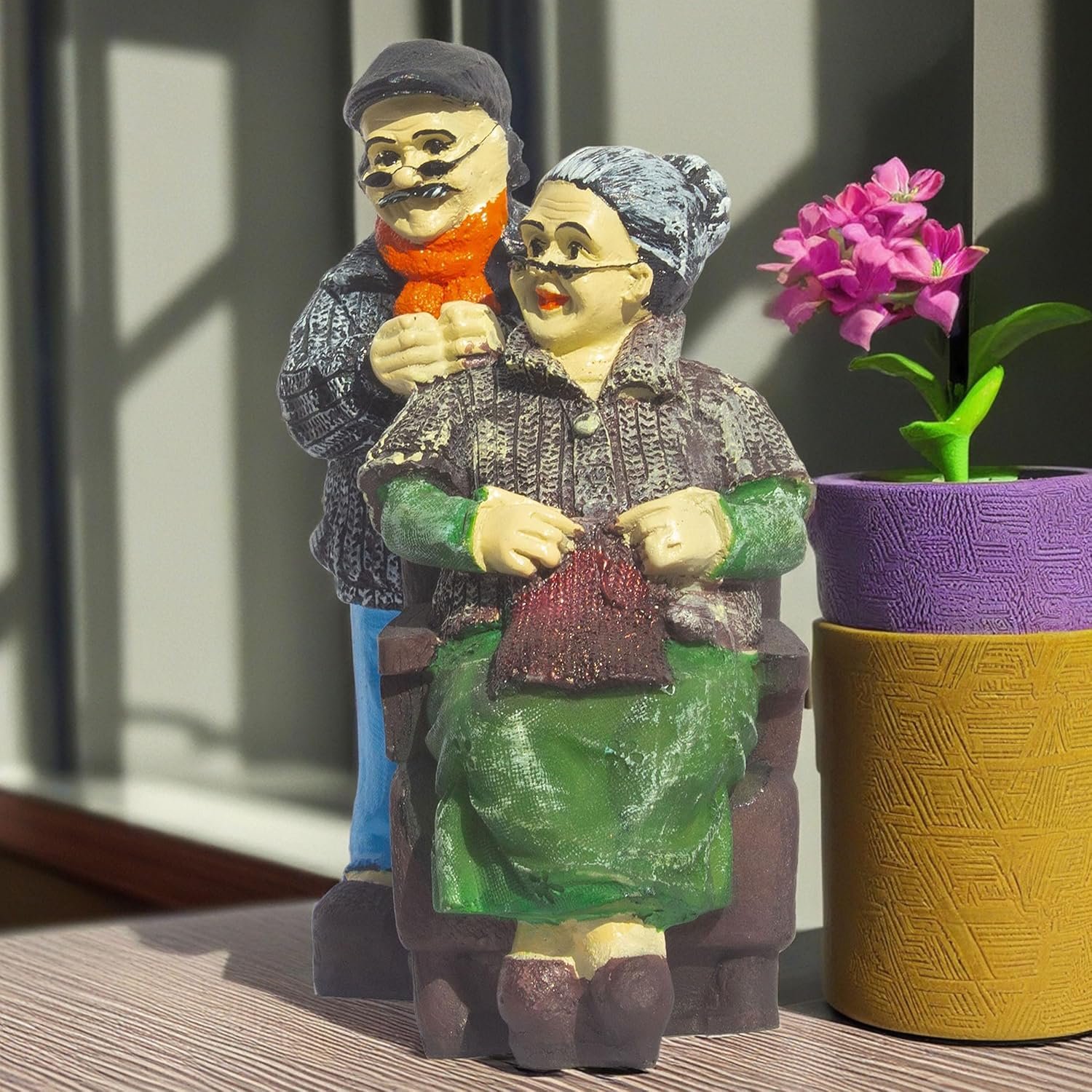 Enduring Companionship Polyresin Elderly Couple Figurine - Nostalgic Heartwarming Home Decor Showpiece for Living Room, Study Table, Gift (Dada Dadi 1) - Image 3
