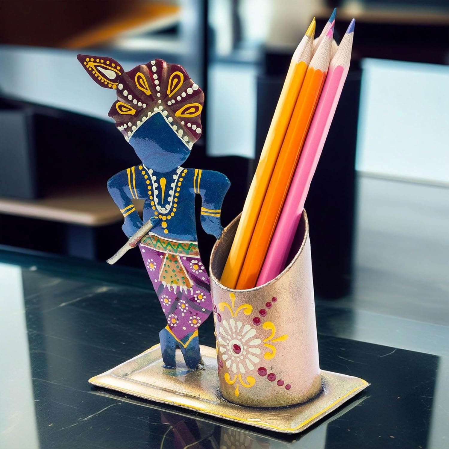 Study Table Office Desk Pen Stationery Holder Decorative Showpiece Pencil Stand for Home, Work Place (Gopala) - Image 3