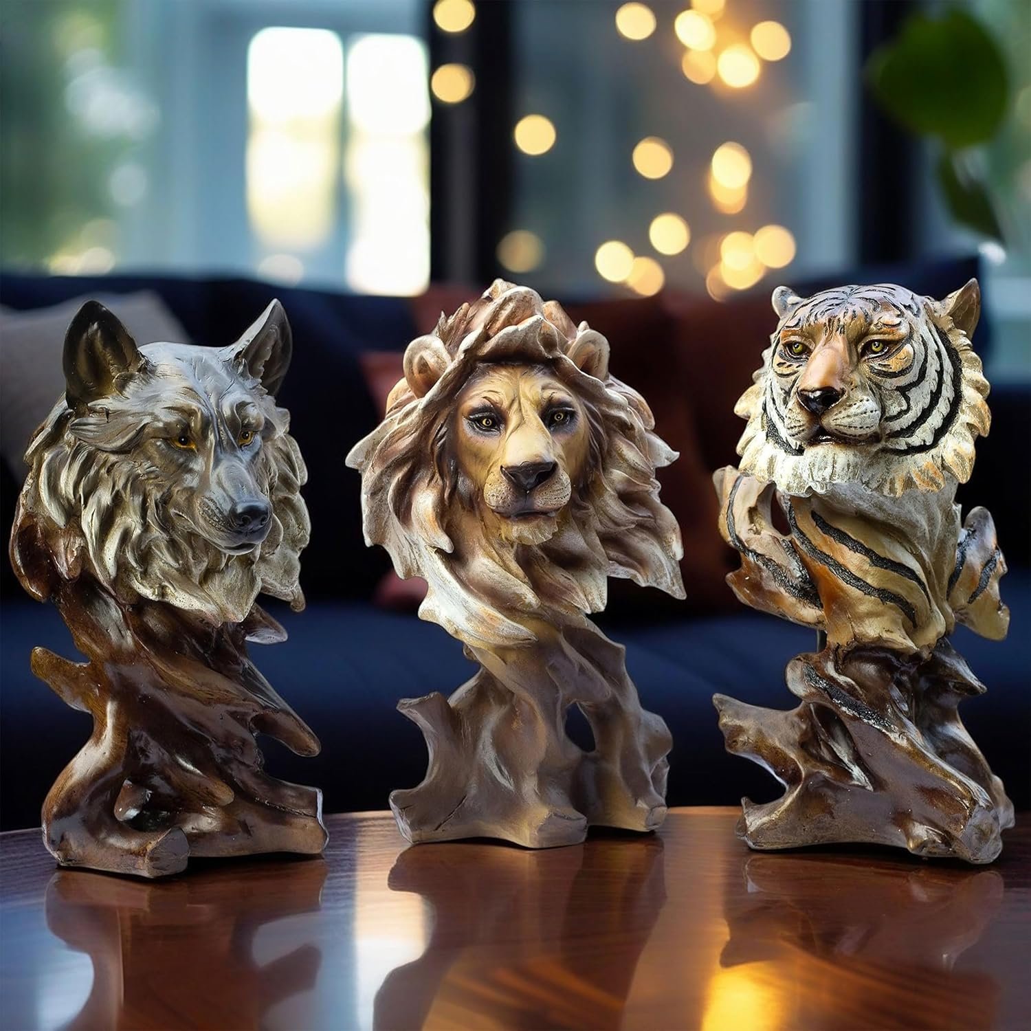 The Lion, Fox & Tiger Polyresin Showpieces – 11" Lifelike Animal Sculptures with Polished Wooden Finish for Rustic Home Décor, Office, Gifts - Image 8