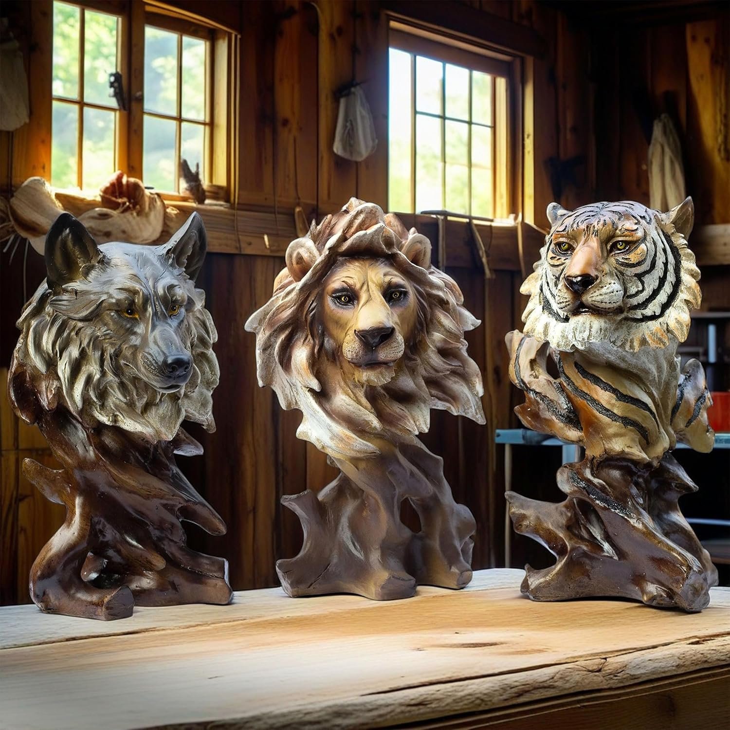 The Lion, Fox & Tiger Polyresin Showpieces – 11" Lifelike Animal Sculptures with Polished Wooden Finish for Rustic Home Décor, Office, Gifts - Image 7