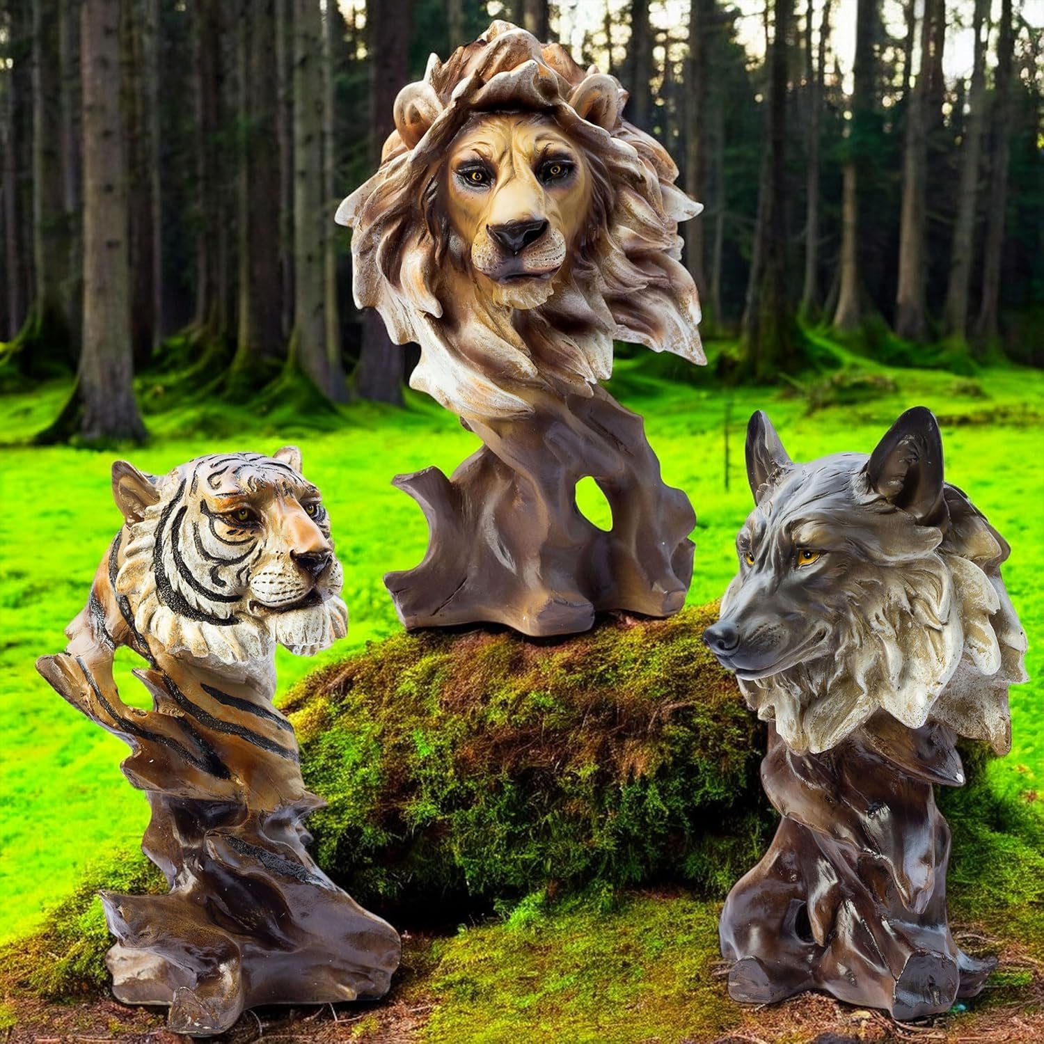 The Lion, Fox & Tiger Polyresin Showpieces – 11" Lifelike Animal Sculptures with Polished Wooden Finish for Rustic Home Décor, Office, Gifts - Image 6