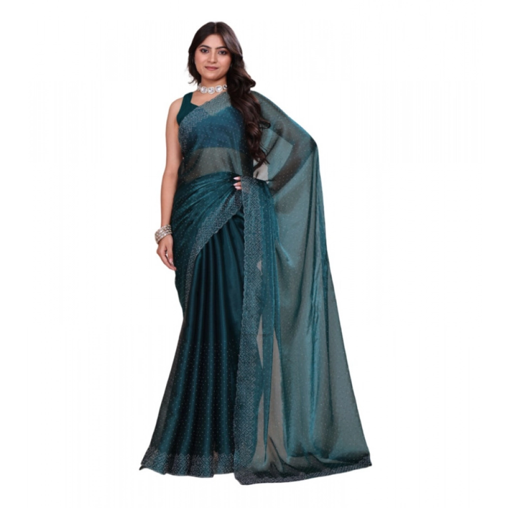Spherevant Women's Jimmy choo Embellished Bollywood Saree With Unstitched Blouse 5.5Mtr (Green)