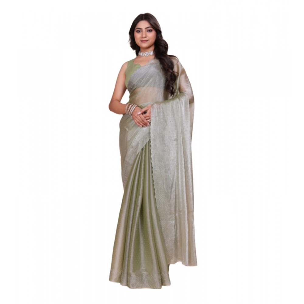 Spherevant Women's Jimmy choo Embellished Bollywood Saree With Unstitched Blouse 5.5Mtr (Light Green)