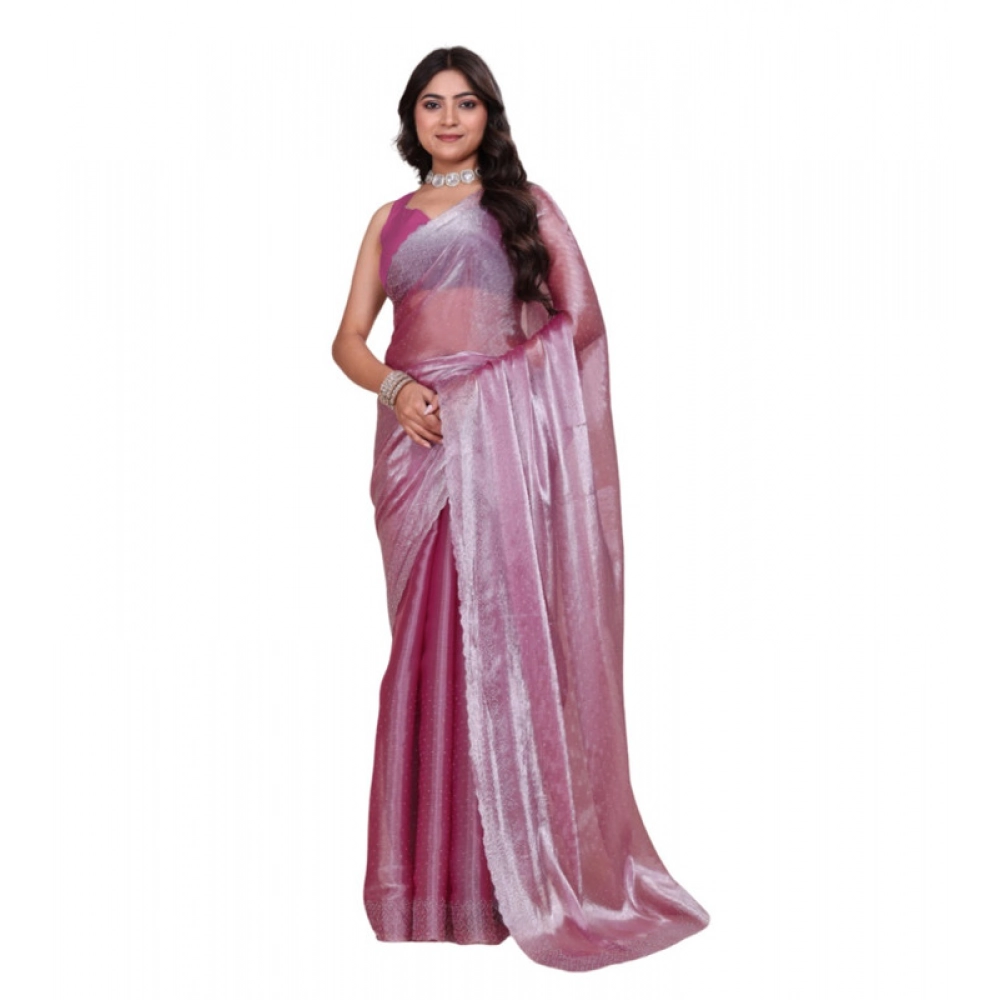 Spherevant Women's Jimmy choo Embellished Bollywood Saree With Unstitched Blouse 5.5Mtr (Magenta)