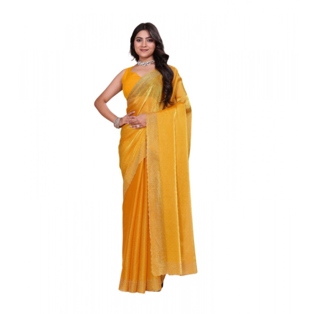 Spherevant Women's Jimmy choo Embellished Bollywood Saree With Unstitched Blouse 5.5Mtr (Mustard)