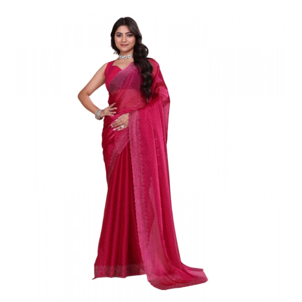 Spherevant Women's Jimmy choo Embellished Bollywood Saree With Unstitched Blouse 5.5Mtr (Red)