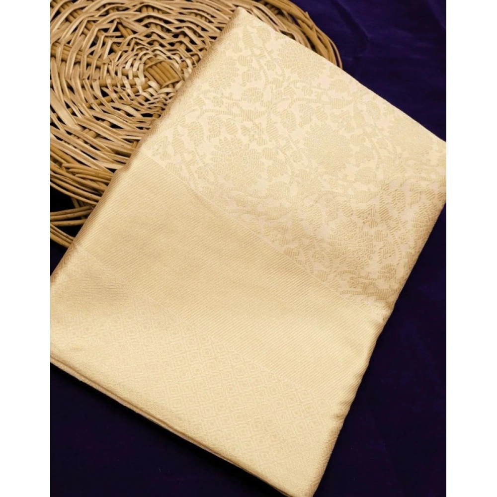 Spherevant Women's Litchi silk Printed Saree With Unstitched Blouse (Gold)