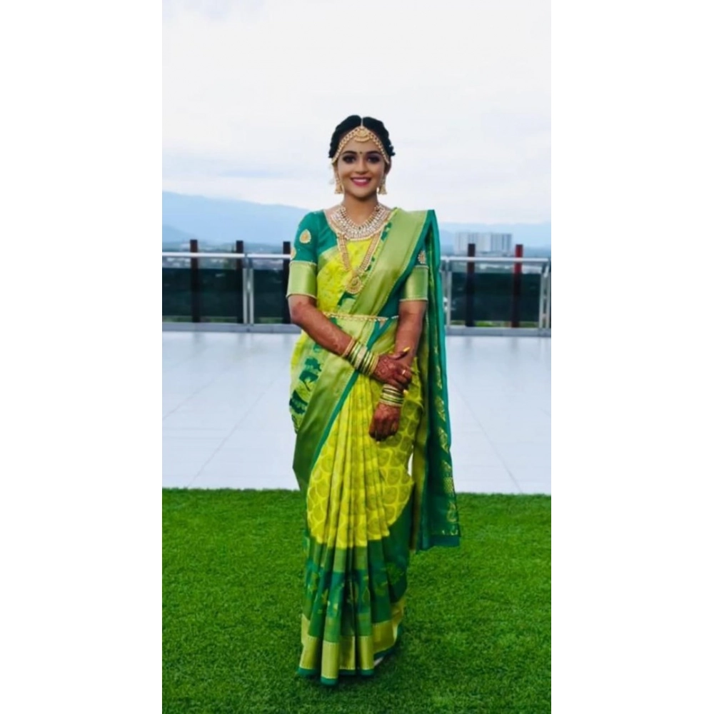 Spherevant Women's Litchi silk Printed Saree With Unstitched Blouse (Light Green)