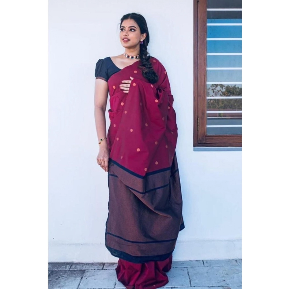 Spherevant Women's Litchi silk Printed Saree With Unstitched Blouse (Red)
