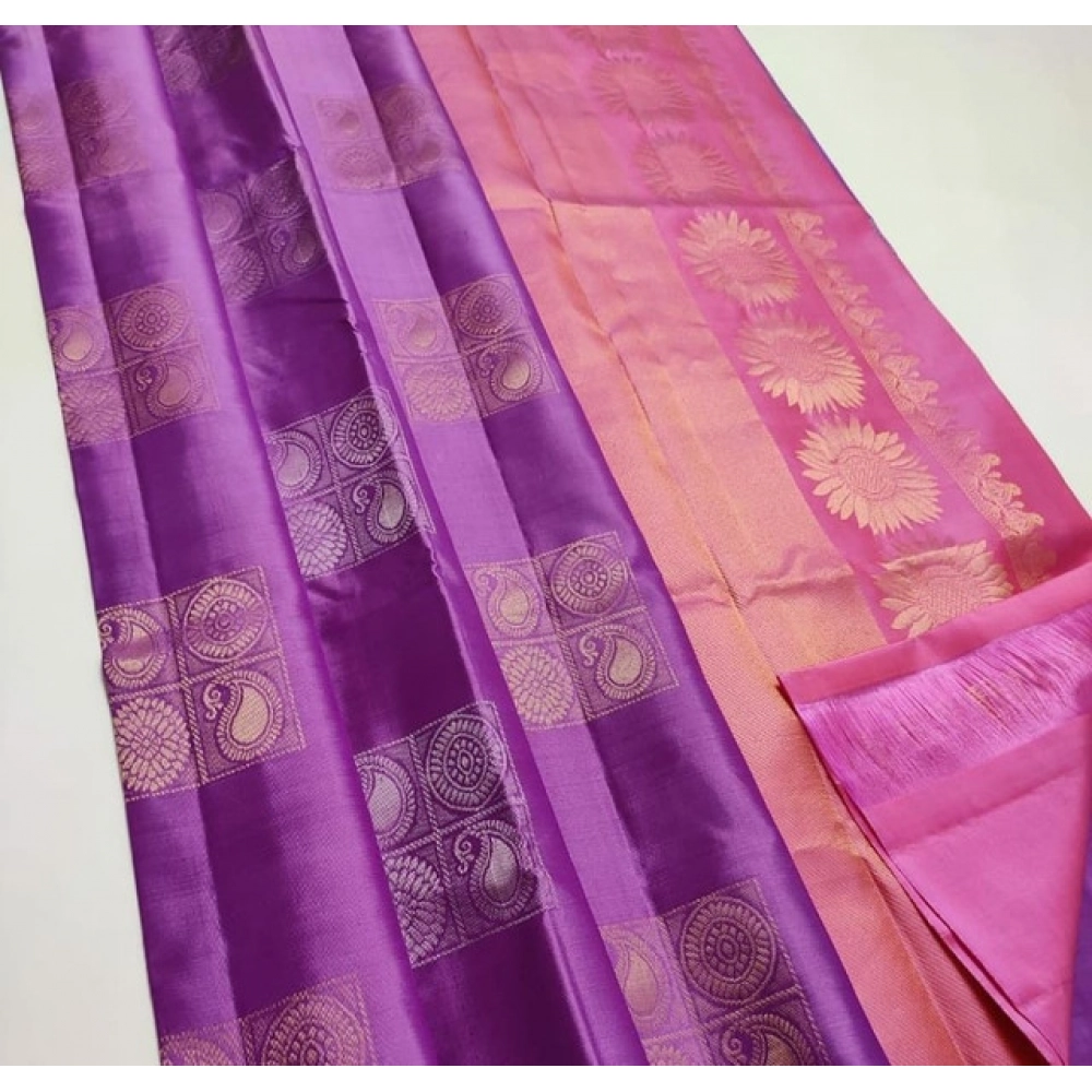 Spherevant Women's Litchi silk Printed Saree With Unstitched Blouse (Magenta With pink)