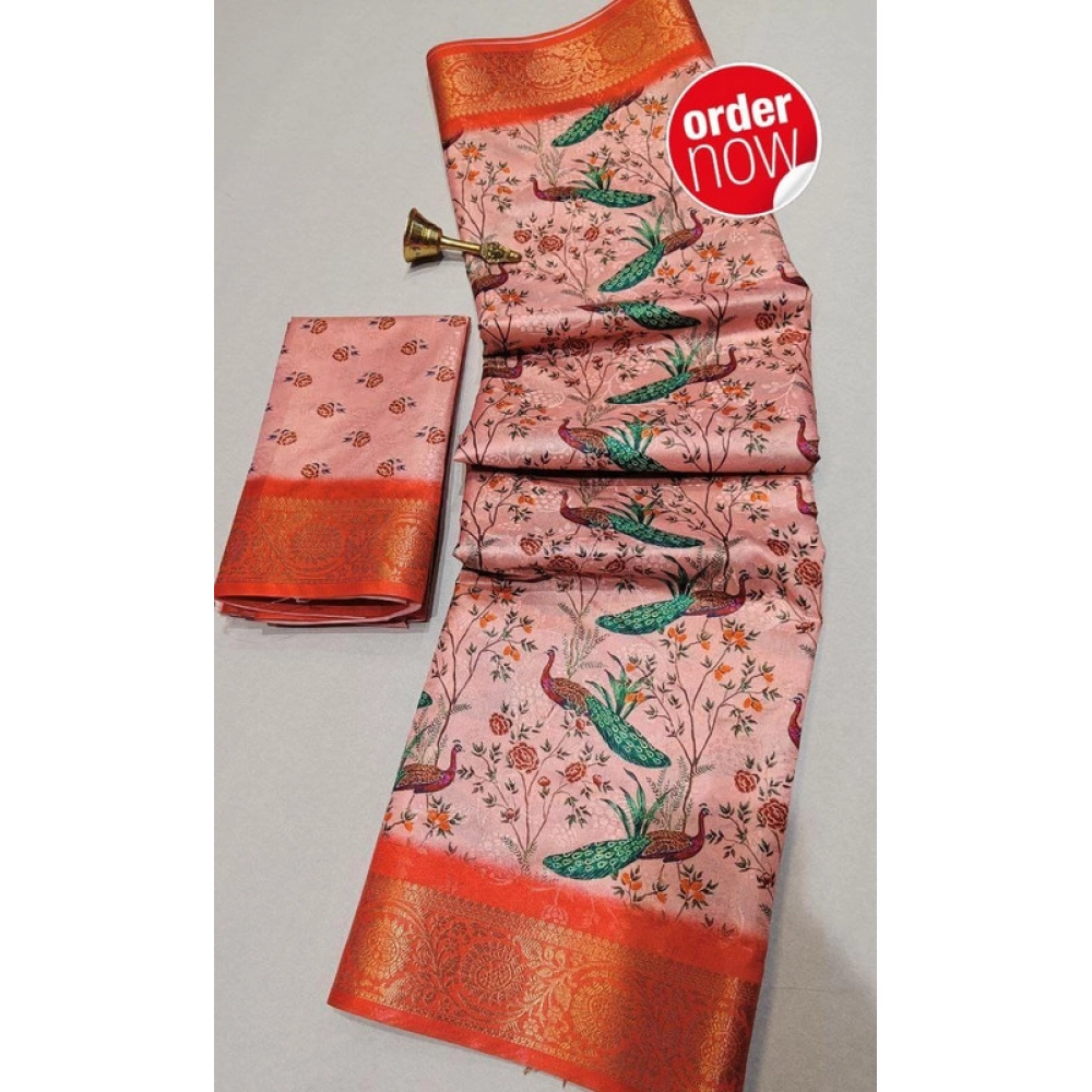 Spherevant Women's Digital Dolla Silk Printed Saree With Unstitched Blouse 5.5Mtr (Orange)