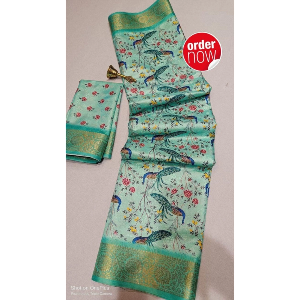 Spherevant Women's Digital Dolla Silk Printed Saree With Unstitched Blouse 5.5Mtr (Pista Green)