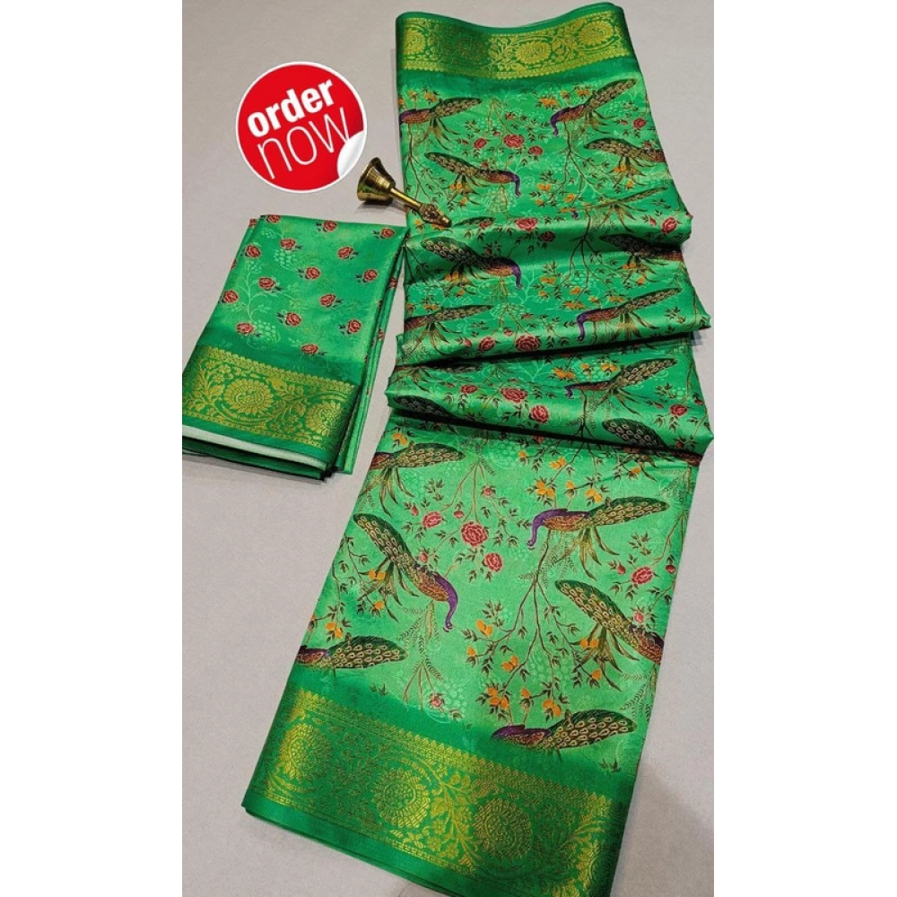 Spherevant Women's Digital Dolla Silk Printed Saree With Unstitched Blouse 5.5Mtr (Green)