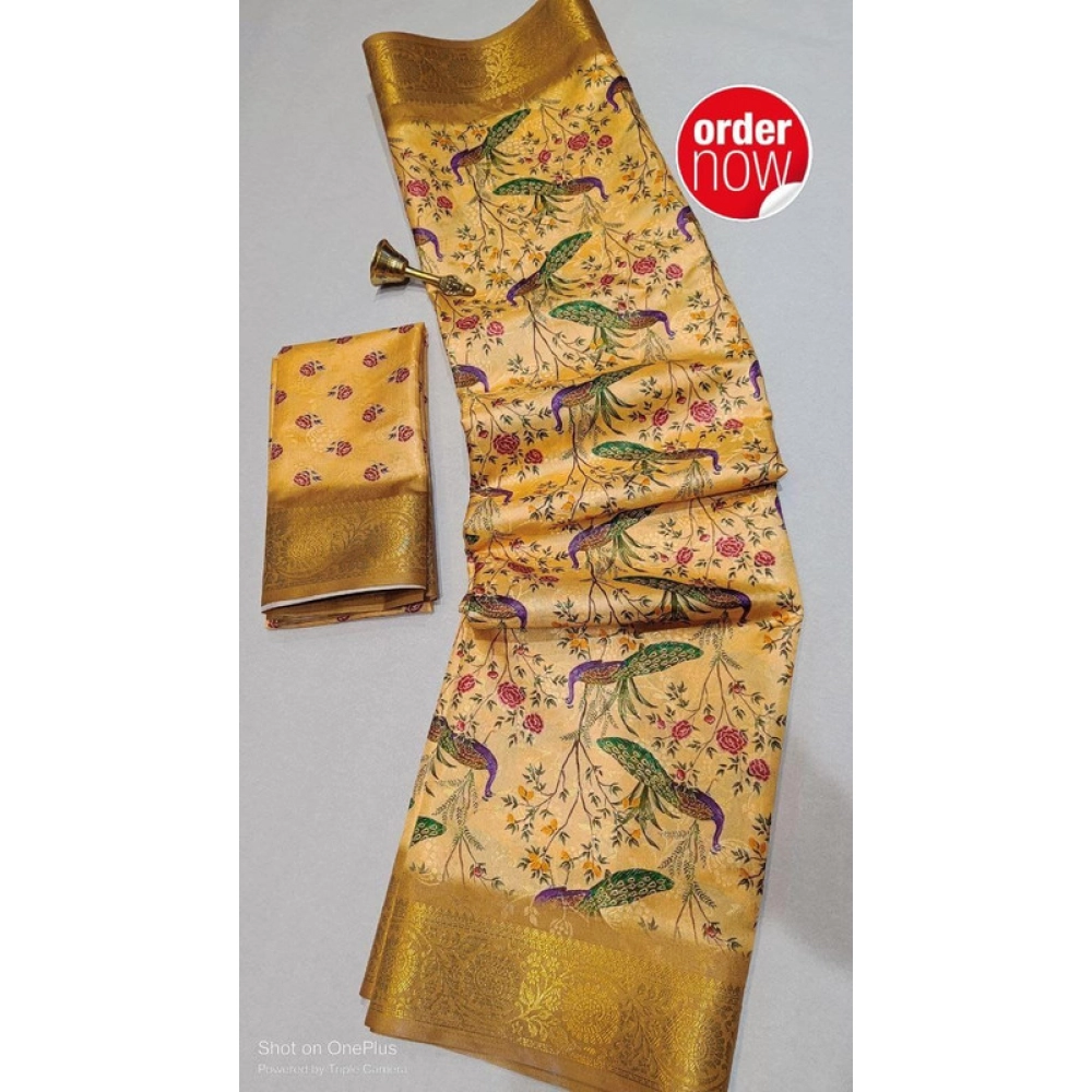 Spherevant Women's Digital Dolla Silk Printed Saree With Unstitched Blouse 5.5Mtr (Mustard)