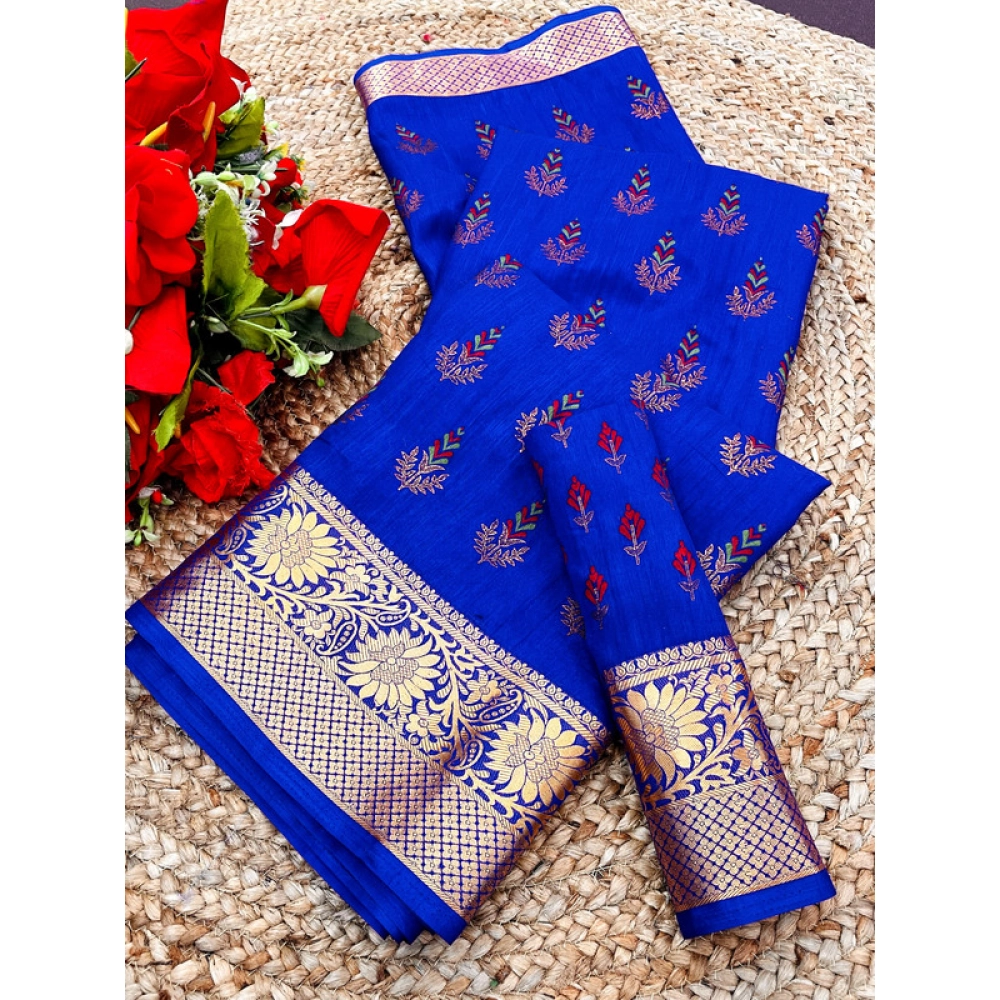 Spherevant Women's Digital Dolla Silk Printed Saree With Unstitched Blouse 5.5Mtr (Blue)