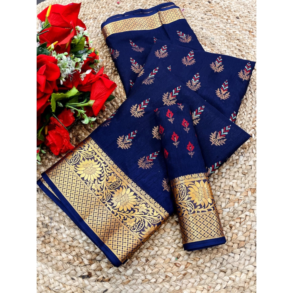 Spherevant Women's Digital Dolla Silk Printed Saree With Unstitched Blouse 5.5Mtr (Blue)