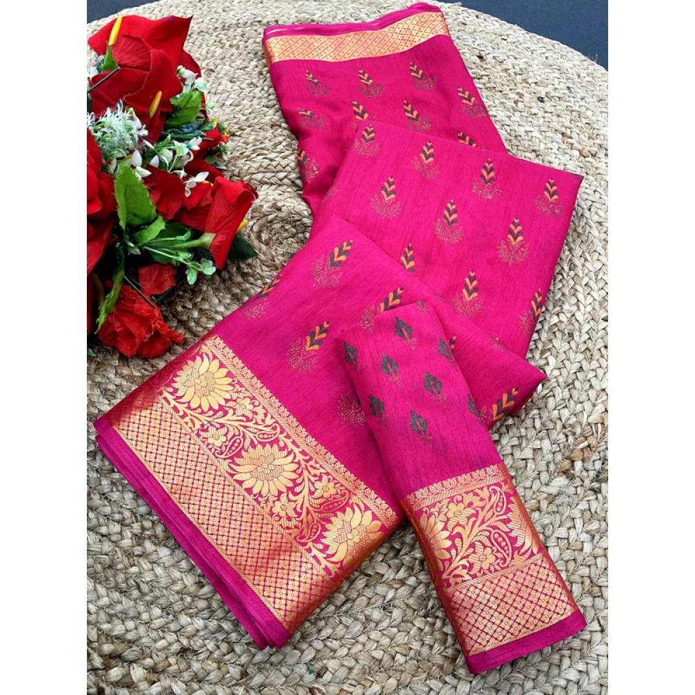 Spherevant Women's Digital Dolla Silk Printed Saree With Unstitched Blouse 5.5Mtr (Pink)