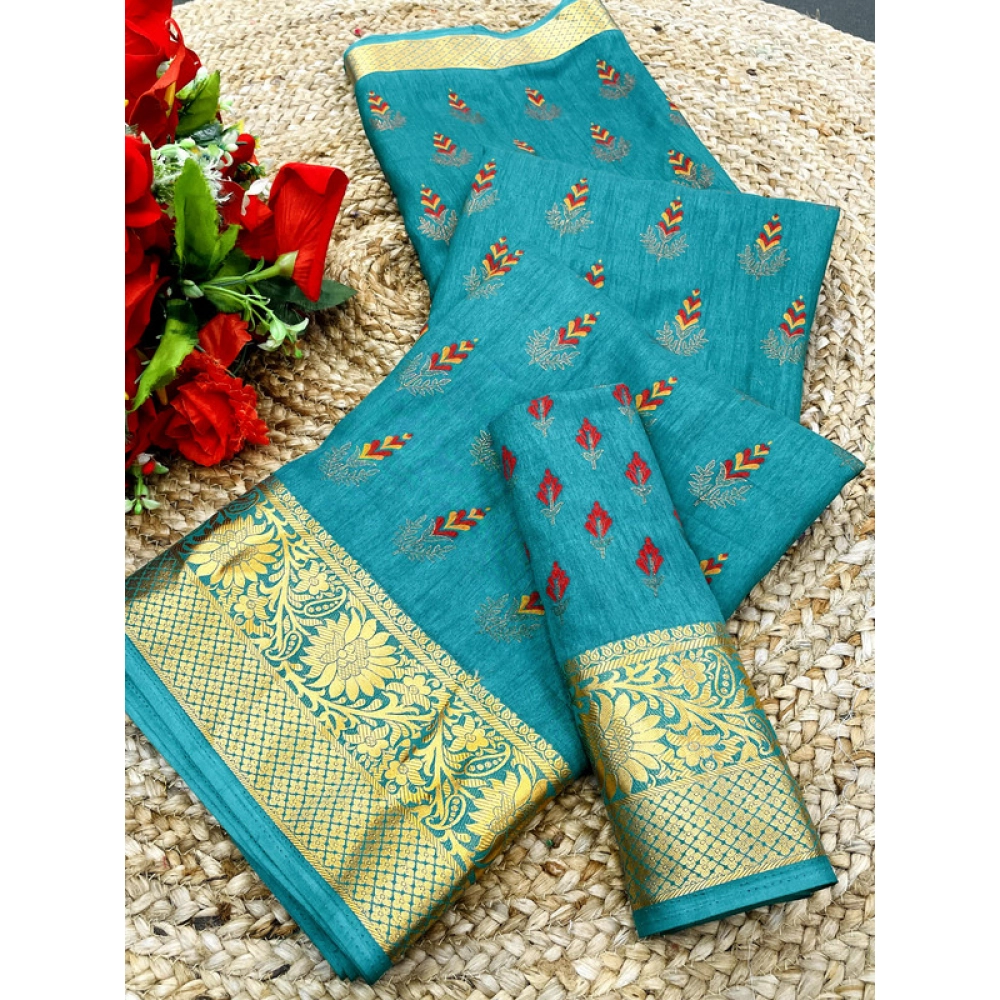 Spherevant Women's Digital Dolla Silk Printed Saree With Unstitched Blouse 5.5Mtr (Sky Blue)