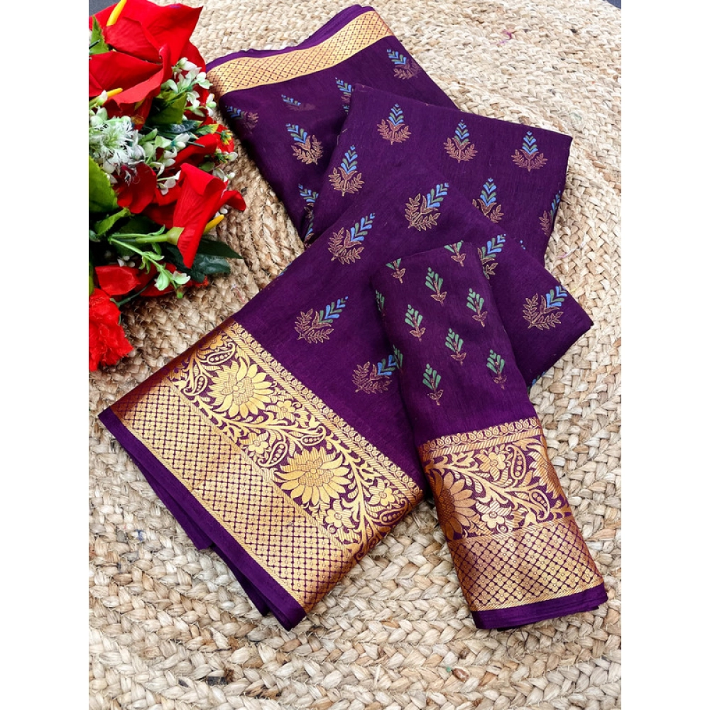 Spherevant Women's Digital Dolla Silk Printed Saree With Unstitched Blouse 5.5Mtr (Purple)