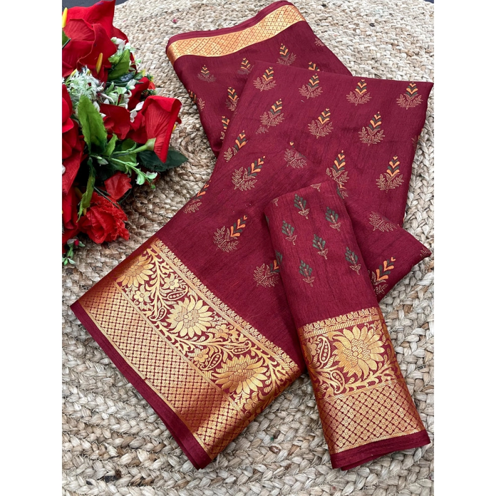 Spherevant Women's Digital Dolla Silk Printed Saree With Unstitched Blouse 5.5Mtr (Maroon)