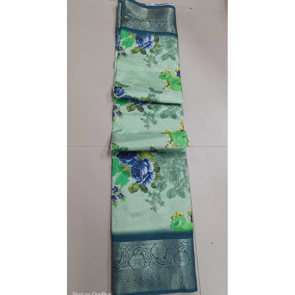 Spherevant Women's Digital Dolla Silk Printed Saree With Unstitched Blouse 5.5Mtr (Green)