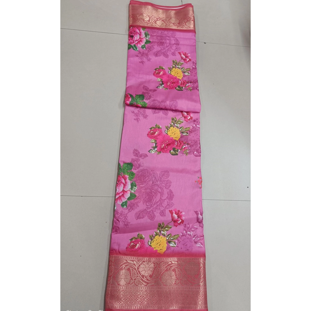 Spherevant Women's Digital Dolla Silk Printed Saree With Unstitched Blouse 5.5Mtr (Pink)