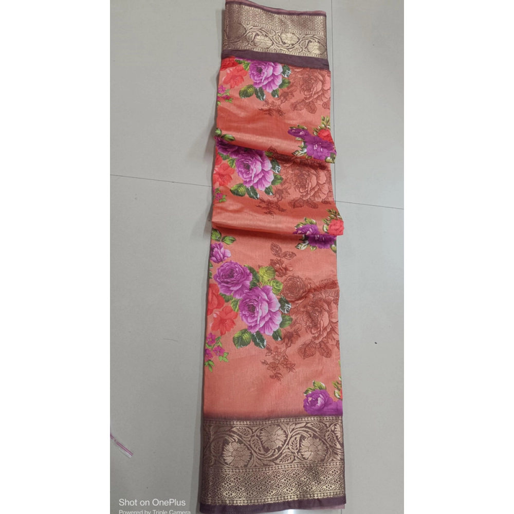 Spherevant Women's Digital Dolla Silk Printed Saree With Unstitched Blouse 5.5Mtr (Orange)