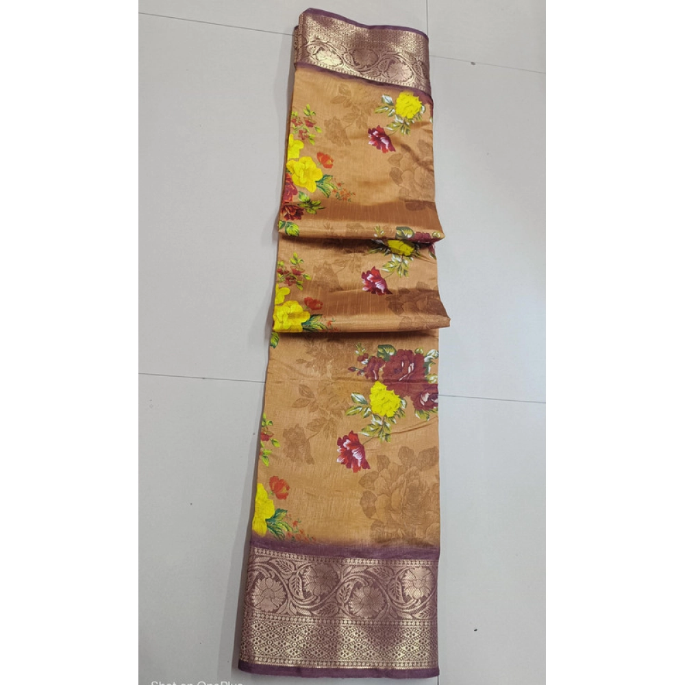 Spherevant Women's Digital Dolla Silk Printed Saree With Unstitched Blouse 5.5Mtr (Mustard)